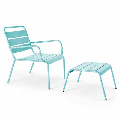 OVIALA  Palavas - Fauteuil Relax et Repose Pied en m&eacute;tal Turquoise