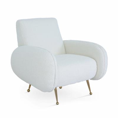 OVIALA Fauteuil vintage en tissu bouclette blanc