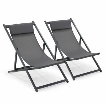 OVIALA  - Lot de 2 transats en aluminium anthracite - Gris