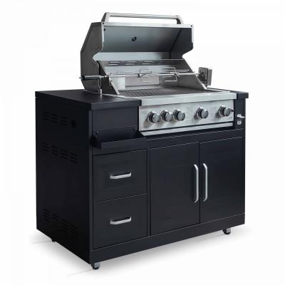 OVIALA Meuble barbecue gaz 4 br&ucirc;leurs et r&ocirc;tissoire pour cuisine ext&eacute;rieure