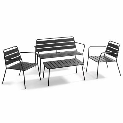OVIALA Salon de jardin 4 places et 1 table basse en acier anthracite