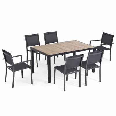 OVIALA Ensemble table de jardin et 6 chaises en aluminium et c&eacute;ramique bois
