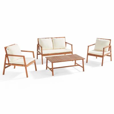 OVIALA Salon de jardin bois avec 1 canap&eacute;, 2 fauteuils et table basse blanc