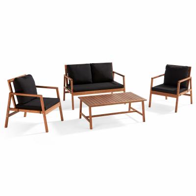 OVIALA Salon de jardin bois avec 1 canap&eacute;, 2 fauteuils et table basse noir