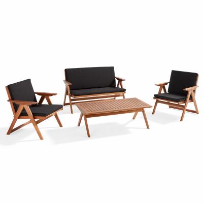 OVIALA Salon de jardin pliant 4 places en bois