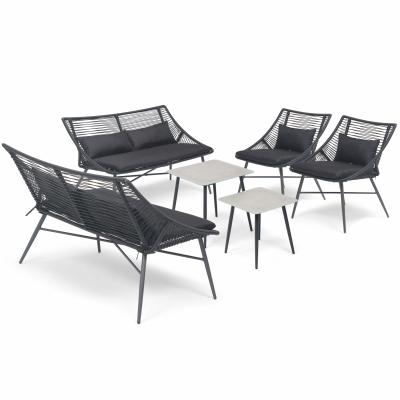 OVIALA Salon de jardin en cordes - 130 x 90 x 85 cm - Acier -  - Noir