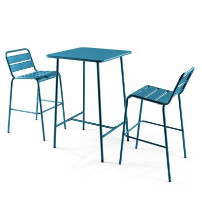 Oviala Ensemble Table de Bar et 2 chaises Hautes en m&eacute;tal Bleu Pacific - Palavas