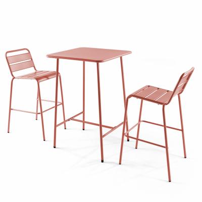 Ensemble table de bar et 2 chaises hautes en m&eacute;tal argile - palavas