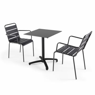 OVIALA Ensemble table de jardin stratifi&eacute; noir et 2 fauteuils palavas gris