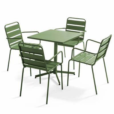 OVIALA Palavas - table de jardin et 4 fauteuils en m&eacute;tal vert cactus