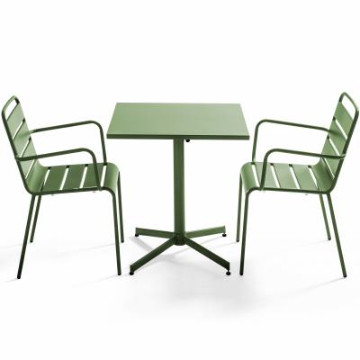 OVIALA  Ensemble Table de Jardin carr&eacute;e et 2 fauteuils m&eacute;tal Vert Cactus - Palavas