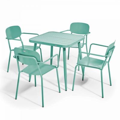 OVIALA  Ensemble Table de Jardin et 4 fauteuils en Aluminium Vert Olive