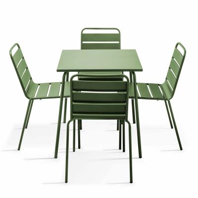 OVIALA Palavas - ensemble table de jardin et 4 chaises en m&eacute;tal vert cactus