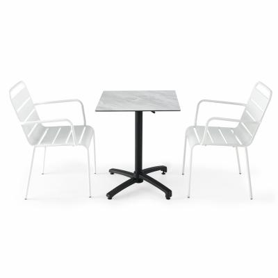  Ensemble table jardin stratifi&eacute; marbre et 2 fauteuils palavas Blanc