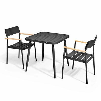 OVIALA  Ensemble Table de Jardin et 2 Fauteuil en Aluminium/Bois Noir