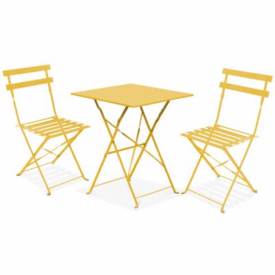 OVIALA Table bistrot de jardin et 2 chaises pliantes jaune
