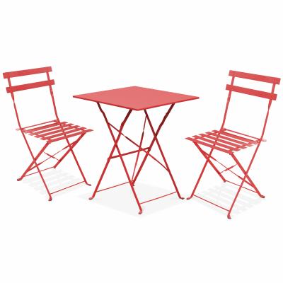 OVIALA Table de jardin et 2 chaises acier rouge