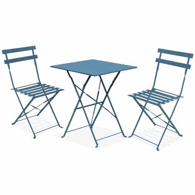 OVIALA  Table de Jardin et 2 chaises Acier Bleu Pacific