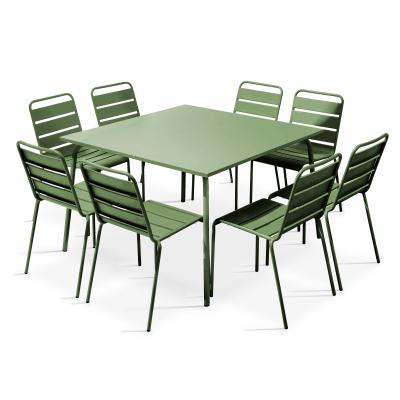 OVIALA Ensemble table de jardin et 8 chaises en m&eacute;tal vert cactus - palavas
