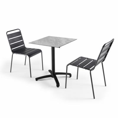  Ensemble de terrasse inclinable (60x60cm) HPL + 2 chaises en m&eacute;tal