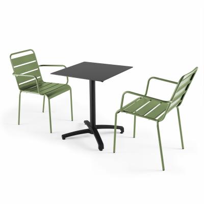  Ensemble table de jardin statifi&eacute; noir et 2 fauteuils vert cactus