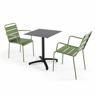  Ensemble table de jardin statifi&eacute; fonc&eacute; et 2 fauteuils vert cactus