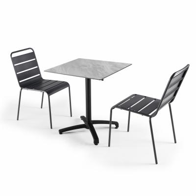  Ensemble table de jardin statifi&eacute; marbre et 2 chaises gris