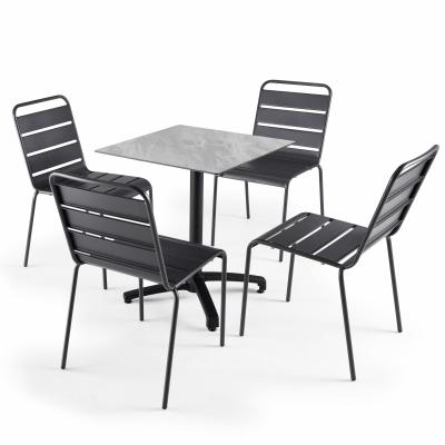  Ensemble table de jardin stratifi&eacute; marbre et 4 chaises gris
