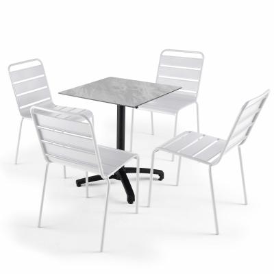  Ensemble table de jardin stratifi&eacute; marbre et 4 chaises blanc