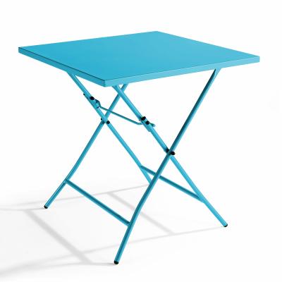 OVIALA Table de jardin pliante carr&eacute;e en acier bleu - Palavas