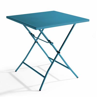 OVIALA Table de jardin pliante carr&eacute;e en acier bleu pacific - Palavas