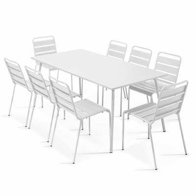 OVIALA Ensemble table de jardin et 8 chaises en m&eacute;tal blanc 180 x 90 x 72 cm