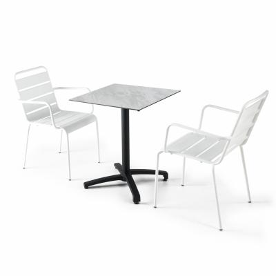  Ensemble table de jardin stratifi&eacute; marbre et 2 fauteuils palavas blanc