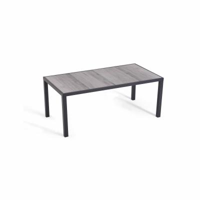 OVIALA Table de jardin en aluminium et c&eacute;ramique effet bois gris&eacute; - Tivoli