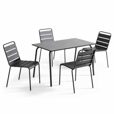 OVIALA Palavas - ensemble table de jardin en m&eacute;tal et 4 chaises anthracite