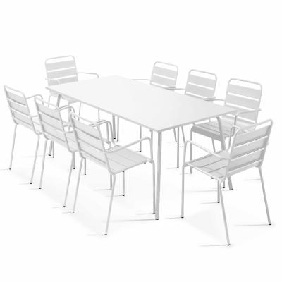 MOB EVENT PRO Palavas - Table de Jardin et 8 fauteuils en m&eacute;tal blanc - Blanc