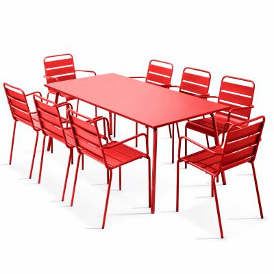OVIALA Palavas - Table de jardin et 8 fauteuils en m&eacute;tal rouge - Rouge