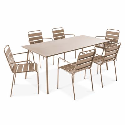 OVIALA Palavas - ensemble table de jardin et 6 fauteuils en m&eacute;tal taupe