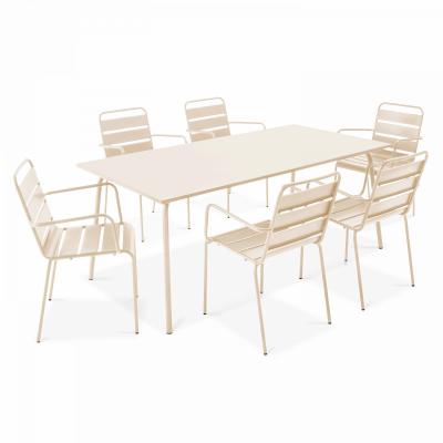 OVIALA Palavas - ensemble table de jardin et 6 fauteuils en m&eacute;tal ivoire