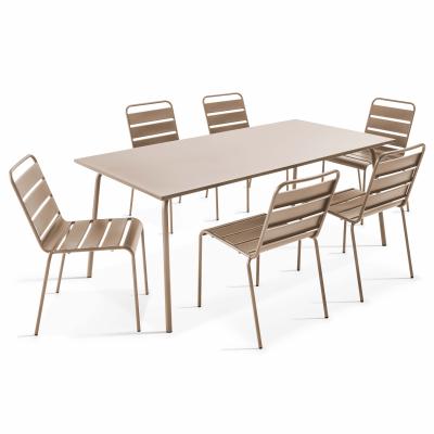 OVIALA Palavas - Ensemble table de jardin et 6 chaises en m&eacute;tal taupe - Taupe