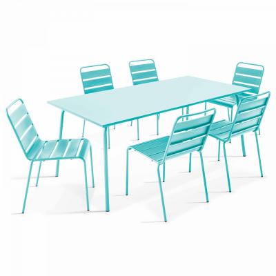 OVIALA Palavas - ensemble table de jardin et 6 chaises en m&eacute;tal turquoise