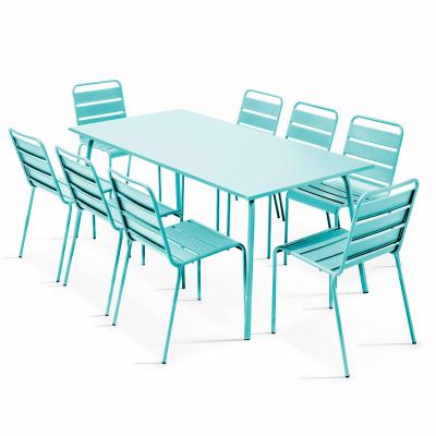 OVIALA Palavas - ensemble table de jardin et 8 chaises en m&eacute;tal turquoise
