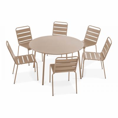 OVIALA Ensemble table de jardin ronde et 6 chaises en m&eacute;tal taupe - palavas