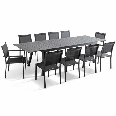 OVIALA Salon de jardin 10 places en aluminium gris 298 x 100 x 45 cm