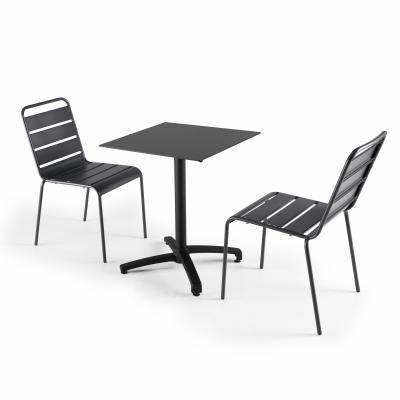  Table de jardin HPL 60x60cm noir et 2 chaises palavas gris