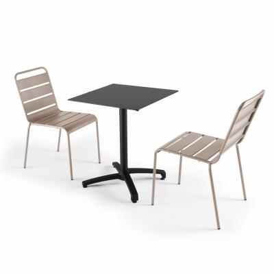  Ensemble table de jardin statifi&eacute; noir et 2 chaises taupe