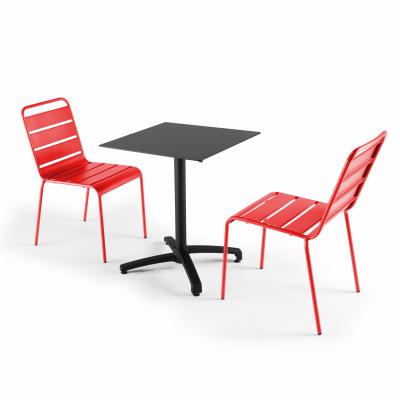  Ensemble table de jardin statifi&eacute; noir et 2 chaises rouge