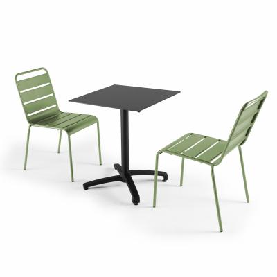  Ensemble table de jardin statifi&eacute; noir et 2 chaises vert cactus