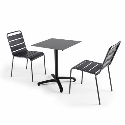  Ensemble table de jardin statifi&eacute; ardoise gris fonc&eacute; et 2 chaises gris