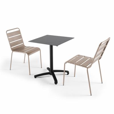  Ensemble table de jardin statifi&eacute; ardoise fonc&eacute; et 2 chaises taupe